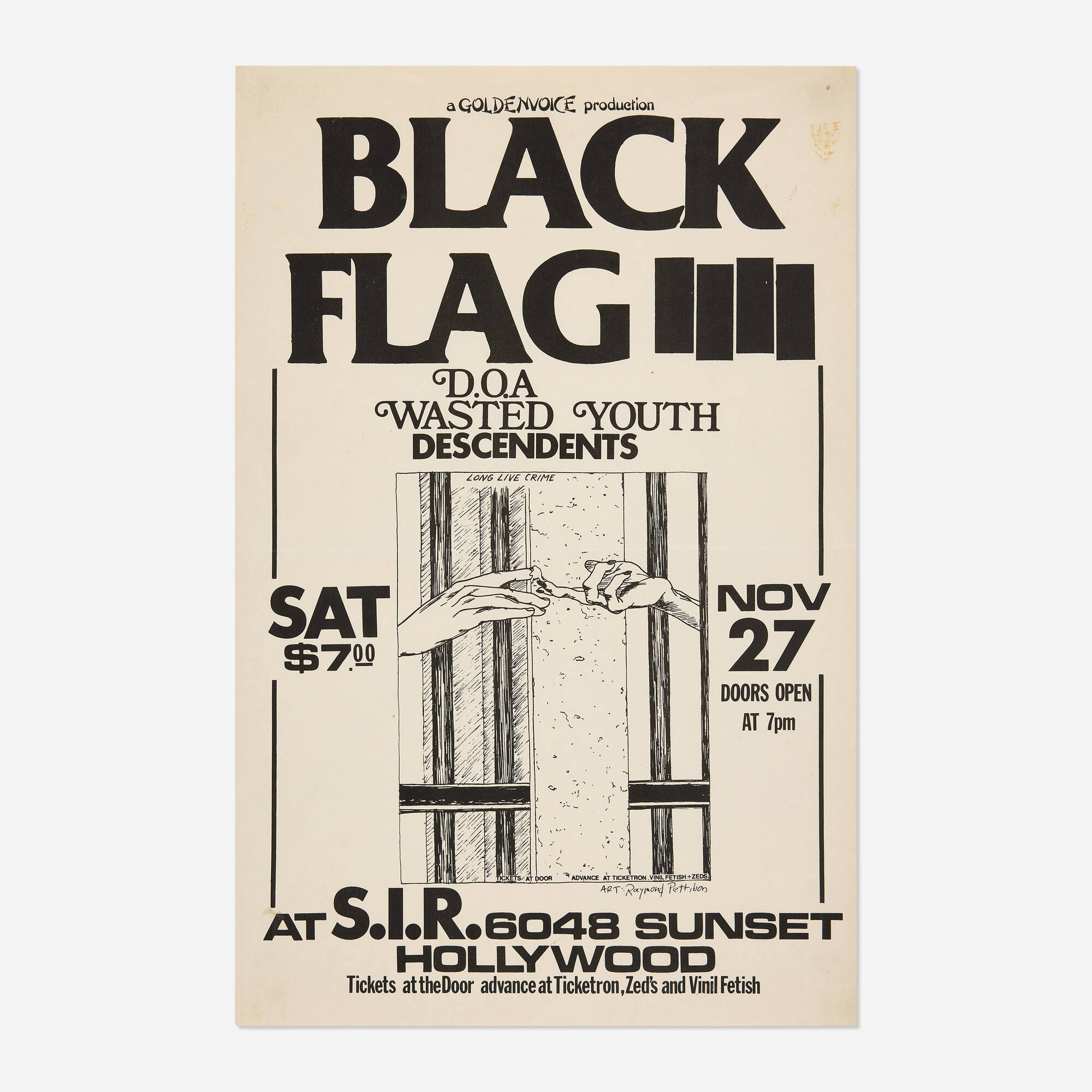209: RAYMOND PETTIBON, BLACK FLAG, DOA, DESCENDENTS, Black Flag at S.I.R. / Sat. Nov. 27 1982 flyer < Raymond Pettibon: The Punk Years, Curated by Specific Object / David Platzker, 22 August 209: RAYMOND PETTIBON, BLACK FLAG, DOA, DESCENDENTS, Black Flag at S.I.R. / Sat. Nov. 27 1982 flyer < Raymond Pettibon: The Punk Years, Curated by Specific Object / David Platzker, 22 August