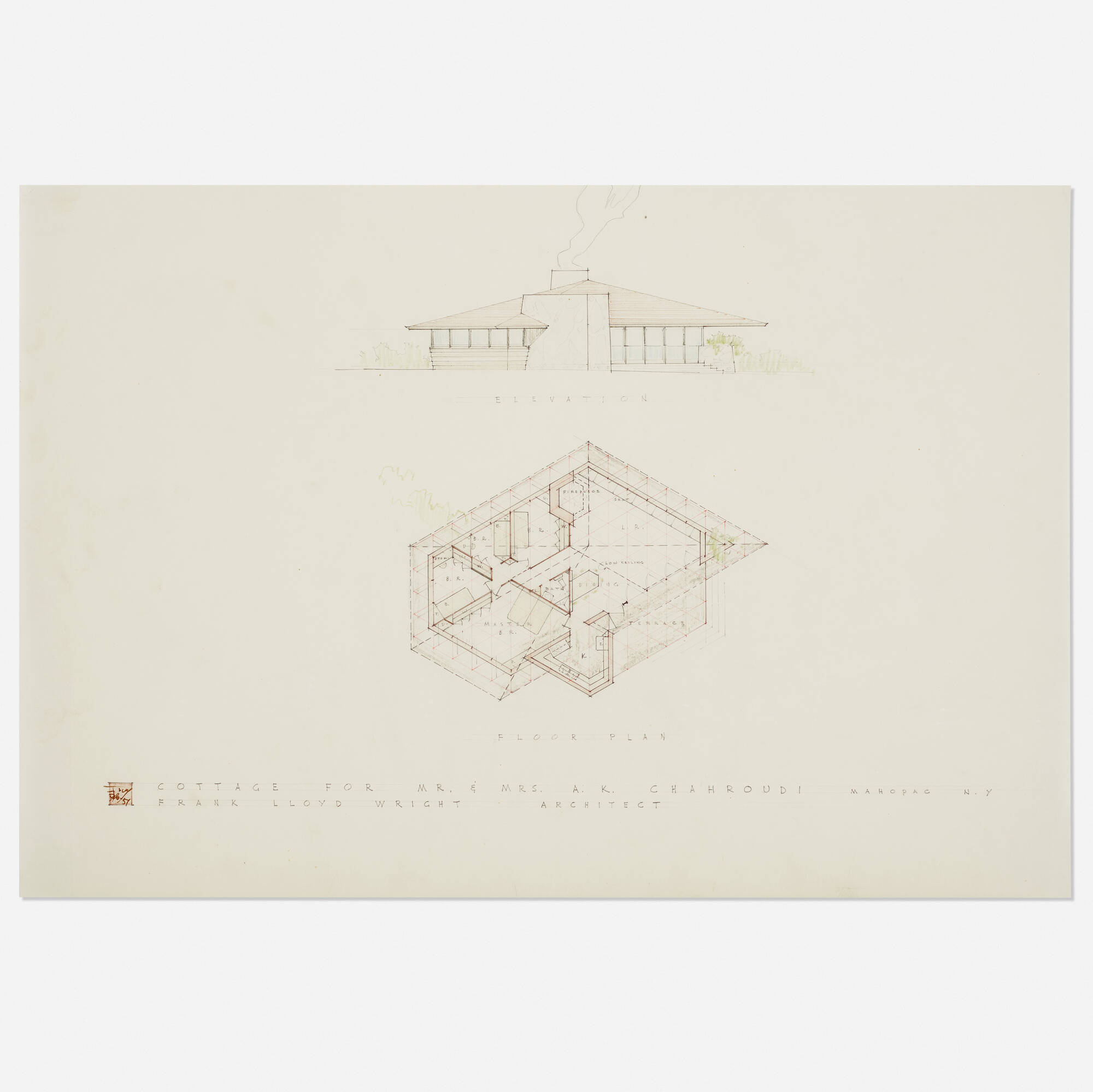 424 Frank Lloyd Wright Elevation And Plan For The Chahroudi