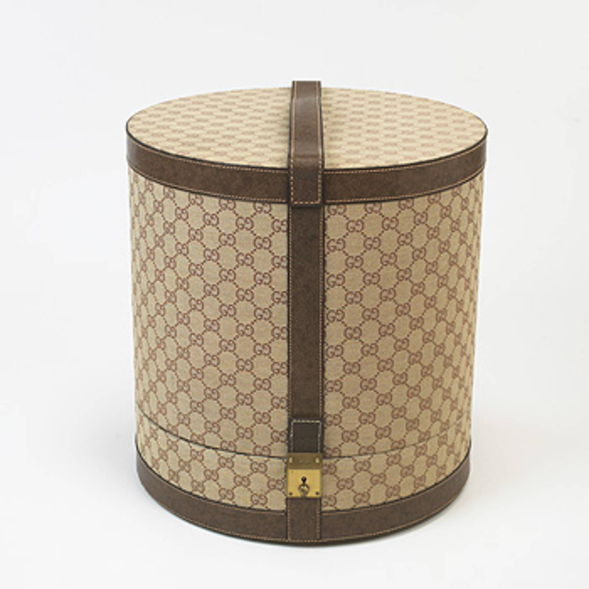 Bonhams : Gucci a Brown Pigskin Hat Box with Jacquard Cover 1990s